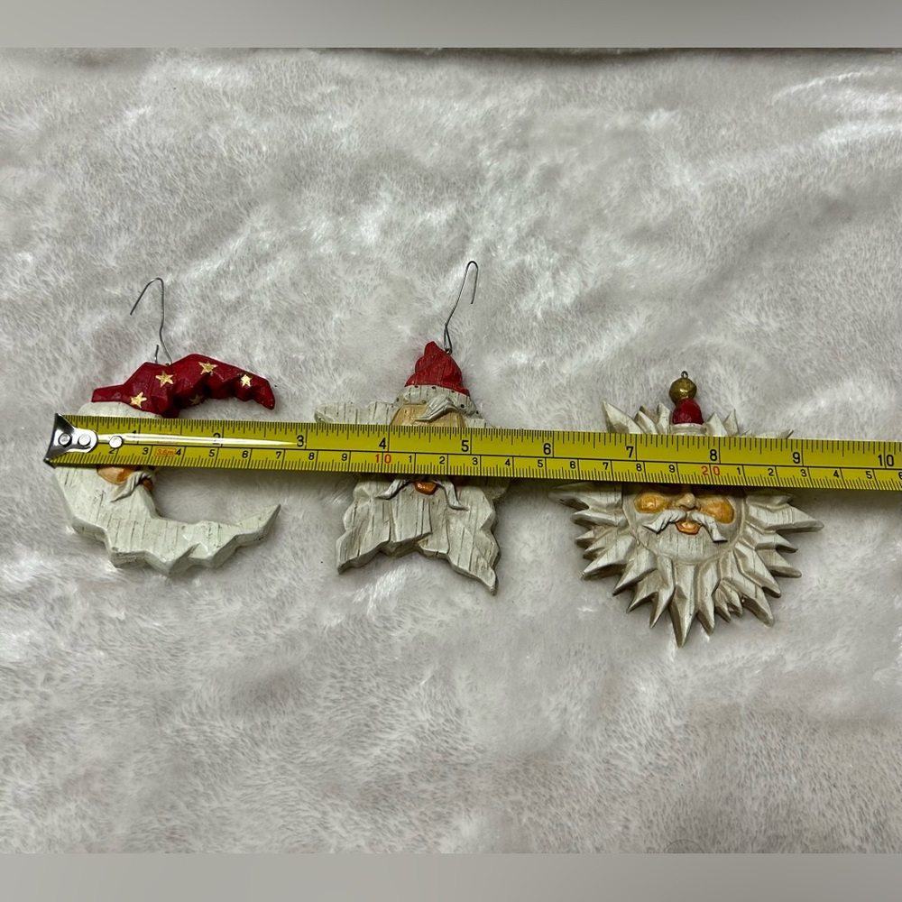 Vintage Christmas decoration 3 ornaments red white Santa star moon sun - Picture 6 of 6